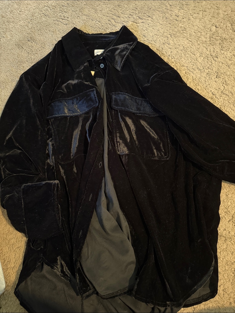 Universal Thread Black Velvet Button-Down Shirt